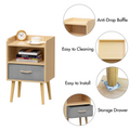 Nightstand With Collapsible Fabric Drawer, 2 Tier Storage End Table, Wood Side Table With Storage Cabinet Or Kids, Adults Oak Oak Engineered Wood