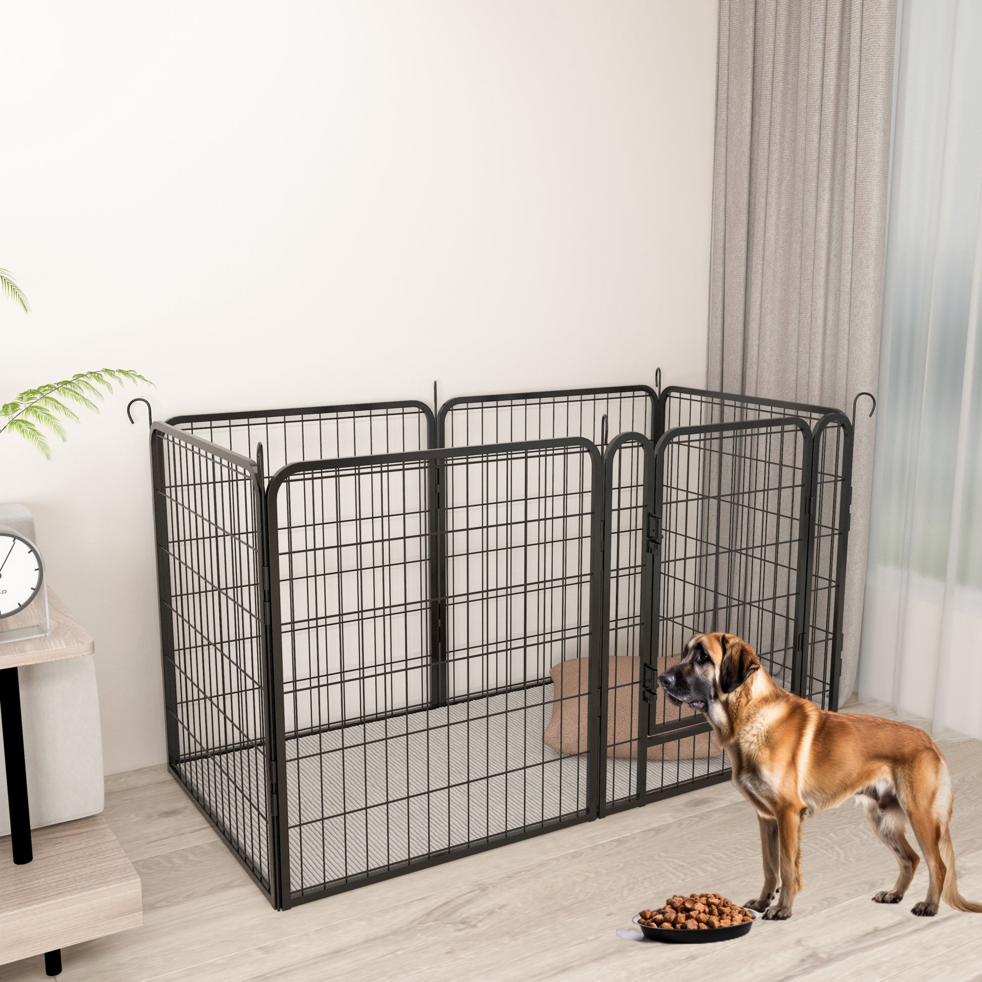 6 Panels Heavy Duty Metal Playpen With Door,31.7"H Dog Fence Pet Exercise Pen For Outdoor, Indoor Black Metal