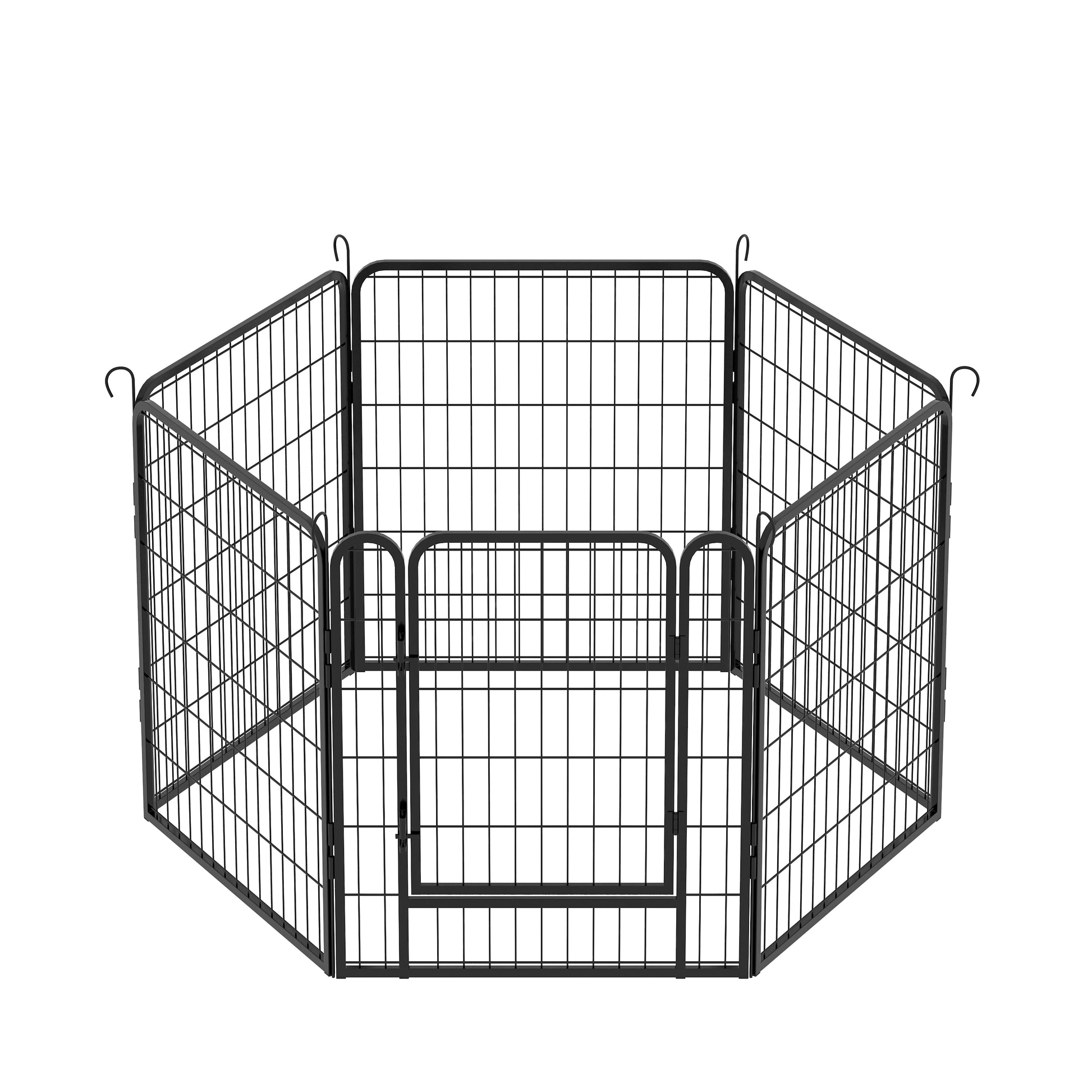 6 Panels Heavy Duty Metal Playpen With Door,31.7"H Dog Fence Pet Exercise Pen For Outdoor, Indoor Black Metal