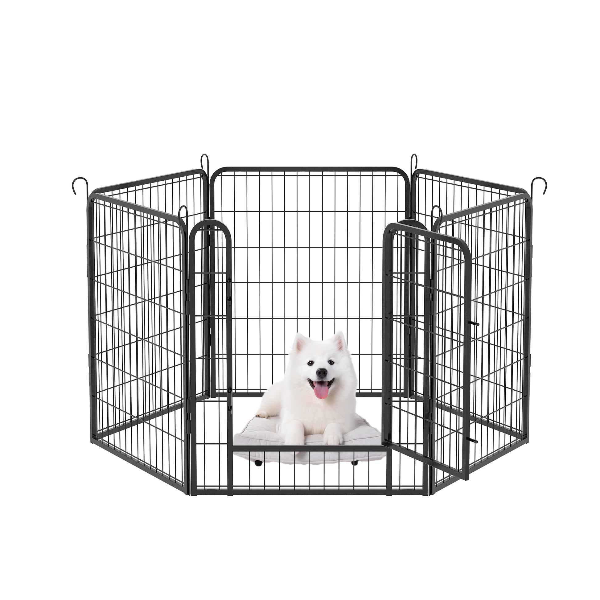 6 Panels Heavy Duty Metal Playpen With Door,31.7"H Dog Fence Pet Exercise Pen For Outdoor, Indoor Black Metal