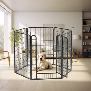 6 Panels Heavy Duty Metal Playpen With Door,39.37"H Dog Fence Pet Exercise Pen For Outdoor, Indoor Black Metal