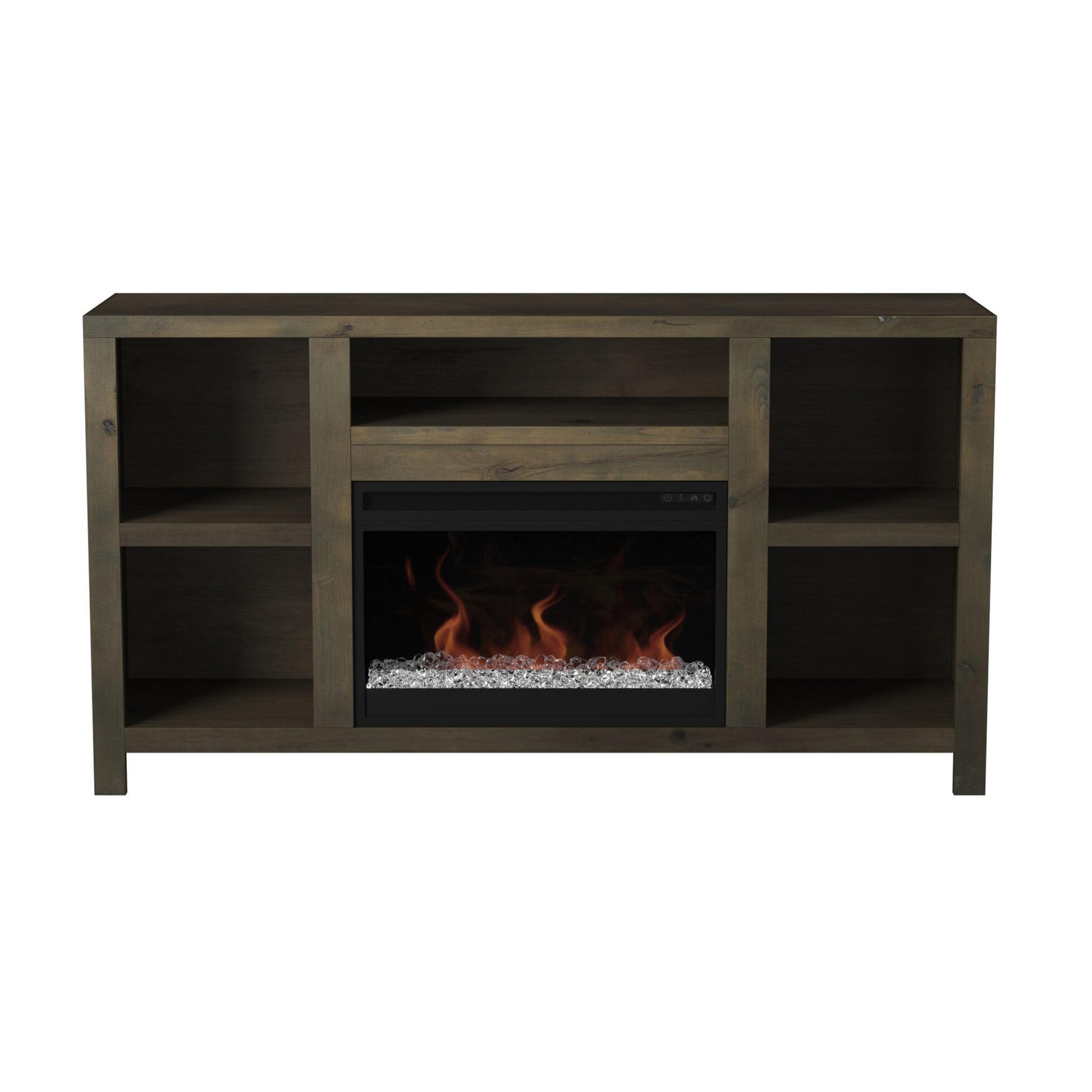 Joshua Creek 62 Inch Electric Fireplace Tv Stand For Tvs Up To 70 Inches, Minimal Assembly, Barnwood Finish Electric Brown Primary Living Space Alder Yes Insert Electric Up To 40 No Brown 400 Vent Free Lodge,Rustic,Transitional Wood