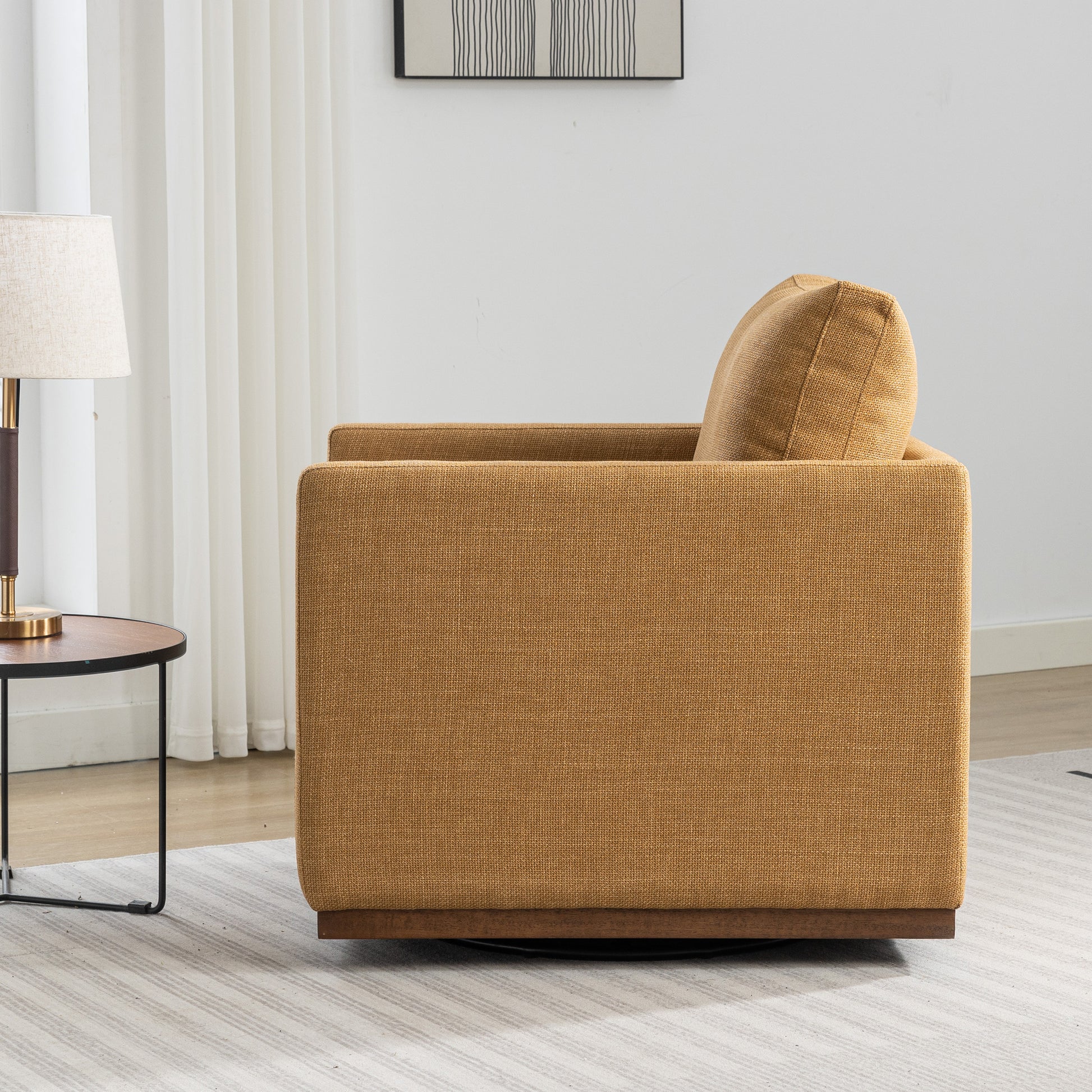 Mid Century Modern Swivel Accent Chair Armchair For Living Room, Bedroom, Guest Room, Office, Mustard Yellow 1 Mustard Yellow Linen