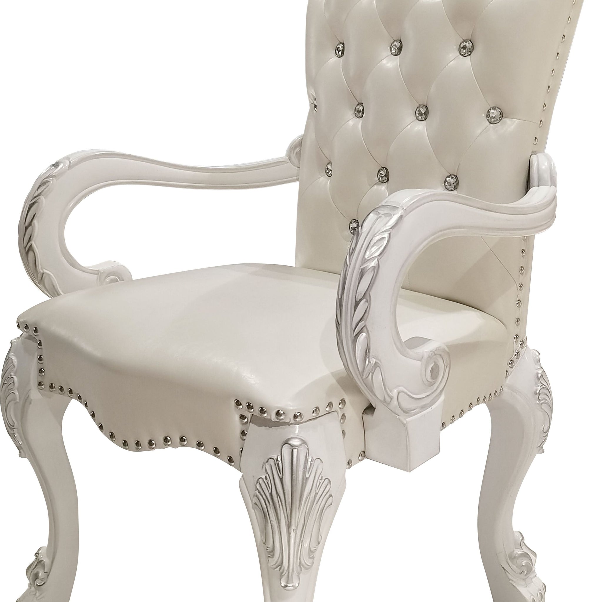 Dresden Arm Chair Set 2 , Synthetic Leather & Bone White Finish Dn02243 White Pu Leather