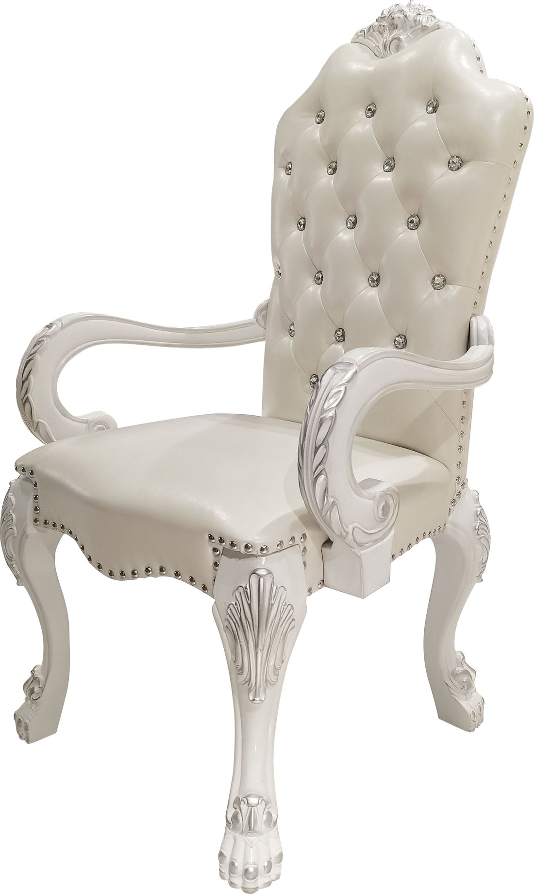 Dresden Arm Chair Set 2 , Synthetic Leather & Bone White Finish Dn02243 White Pu Leather