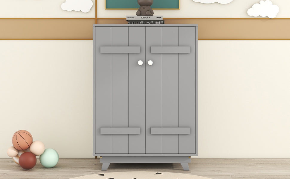 Wooden Wardrobe Cabinet With Hanging Rod, Storage Armoires With Doors,Gray Gray Solid Wood