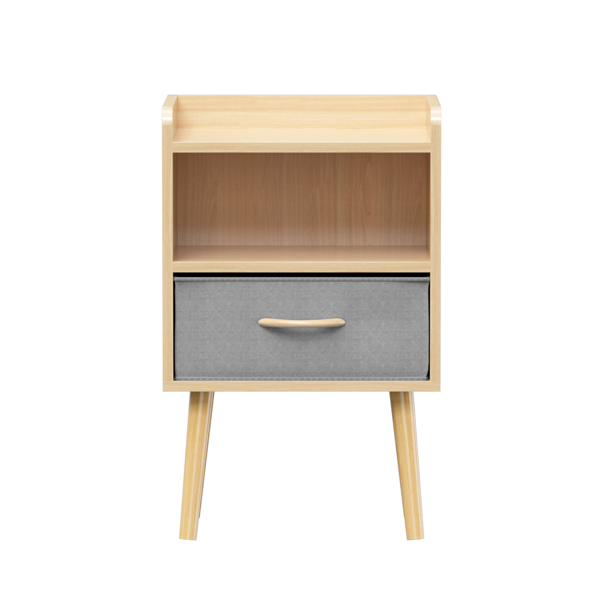 Nightstand With Collapsible Fabric Drawer, 2 Tier Storage End Table, Wood Side Table With Storage Cabinet Or Kids, Adults Oak Oak Engineered Wood
