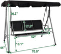 3 Person Outdoor Swing Chair Adjustable Canopy Hammock Seats, Patio Porch Garden Swing, Black Black Metal