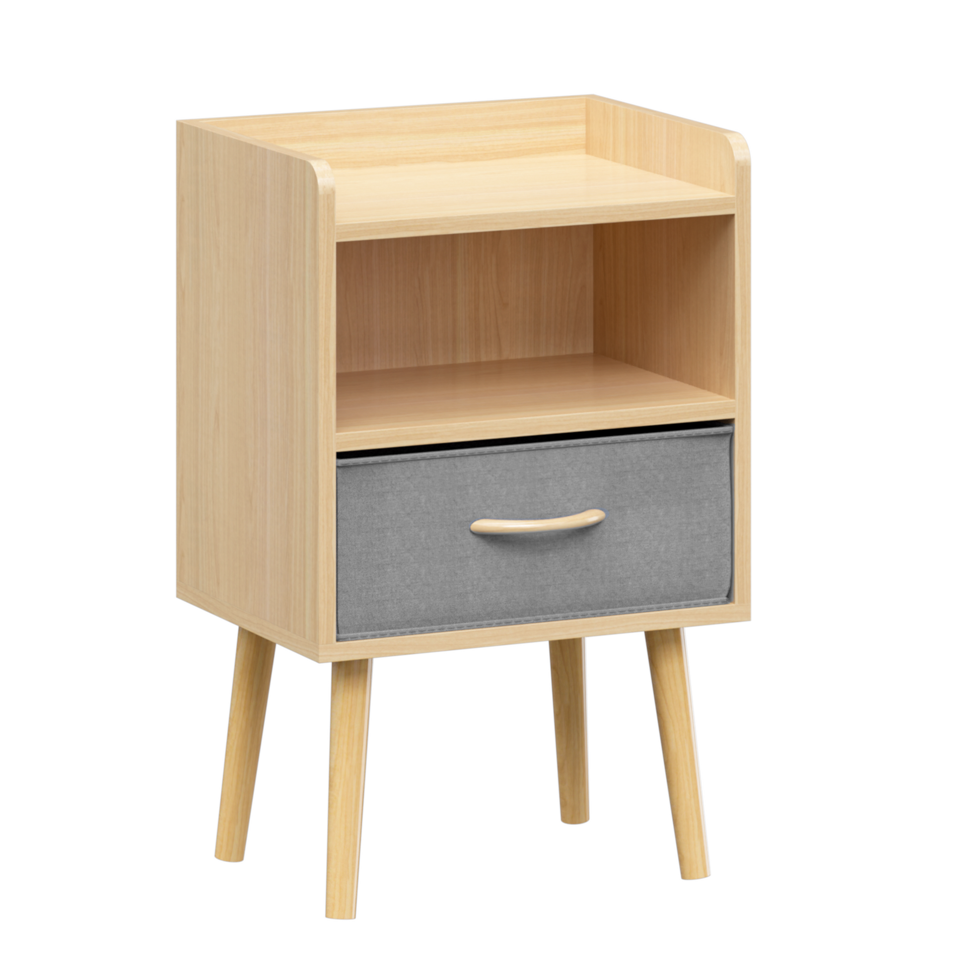 Nightstand With Collapsible Fabric Drawer, 2 Tier Storage End Table, Wood Side Table With Storage Cabinet Or Kids, Adults Oak Oak Engineered Wood