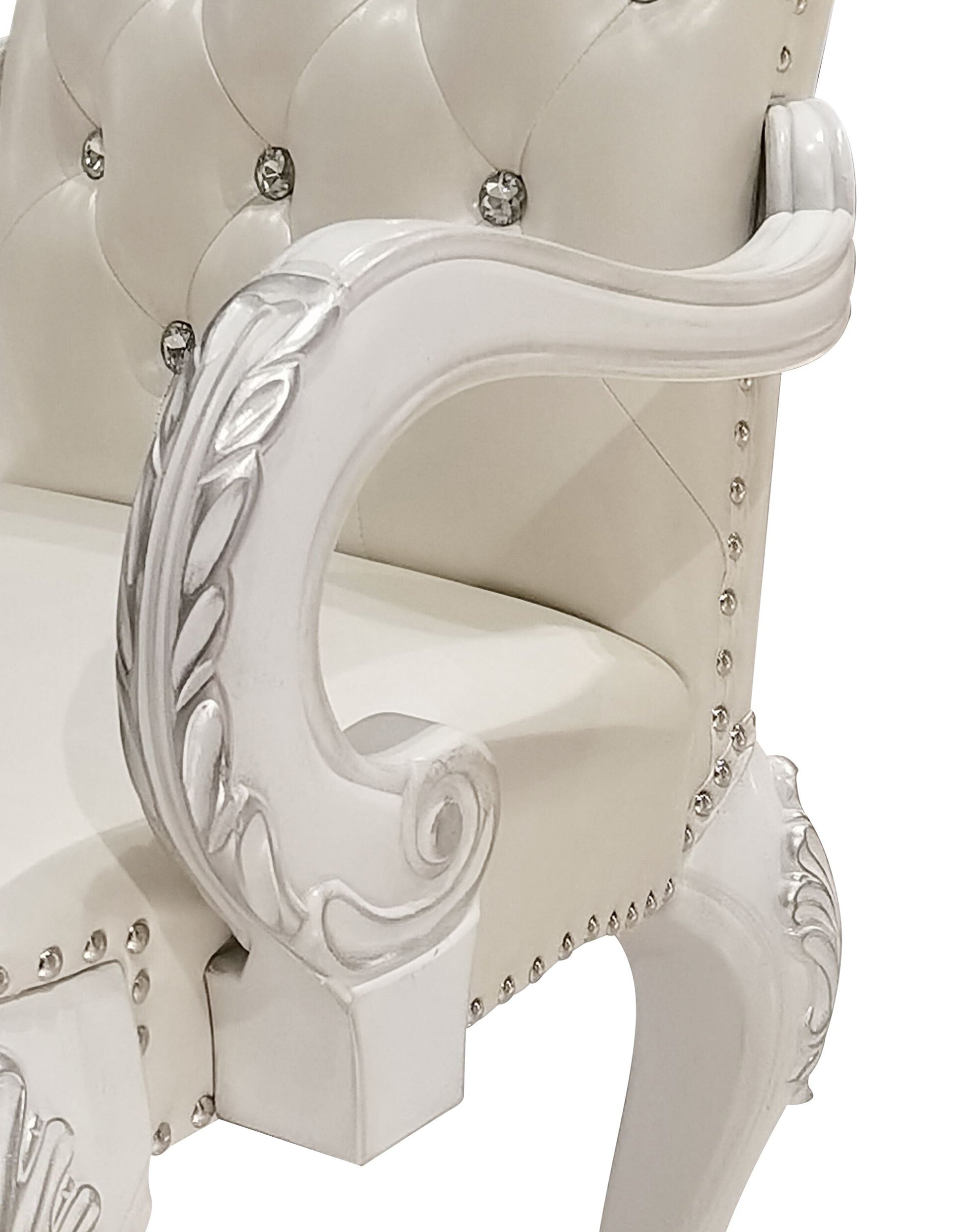 Dresden Arm Chair Set 2 , Synthetic Leather & Bone White Finish Dn02243 White Pu Leather