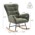 Nursery Rocking Chair, Teddy Upholstered Glider Rocker, Rocking Accent Chair With High Backrest, Comfy Rocking Accent Armchair For Living Room, Bedroom, Offices, Green Iron Green Primary Living Space Varnished Sponge Square Casual Rocking Chairs