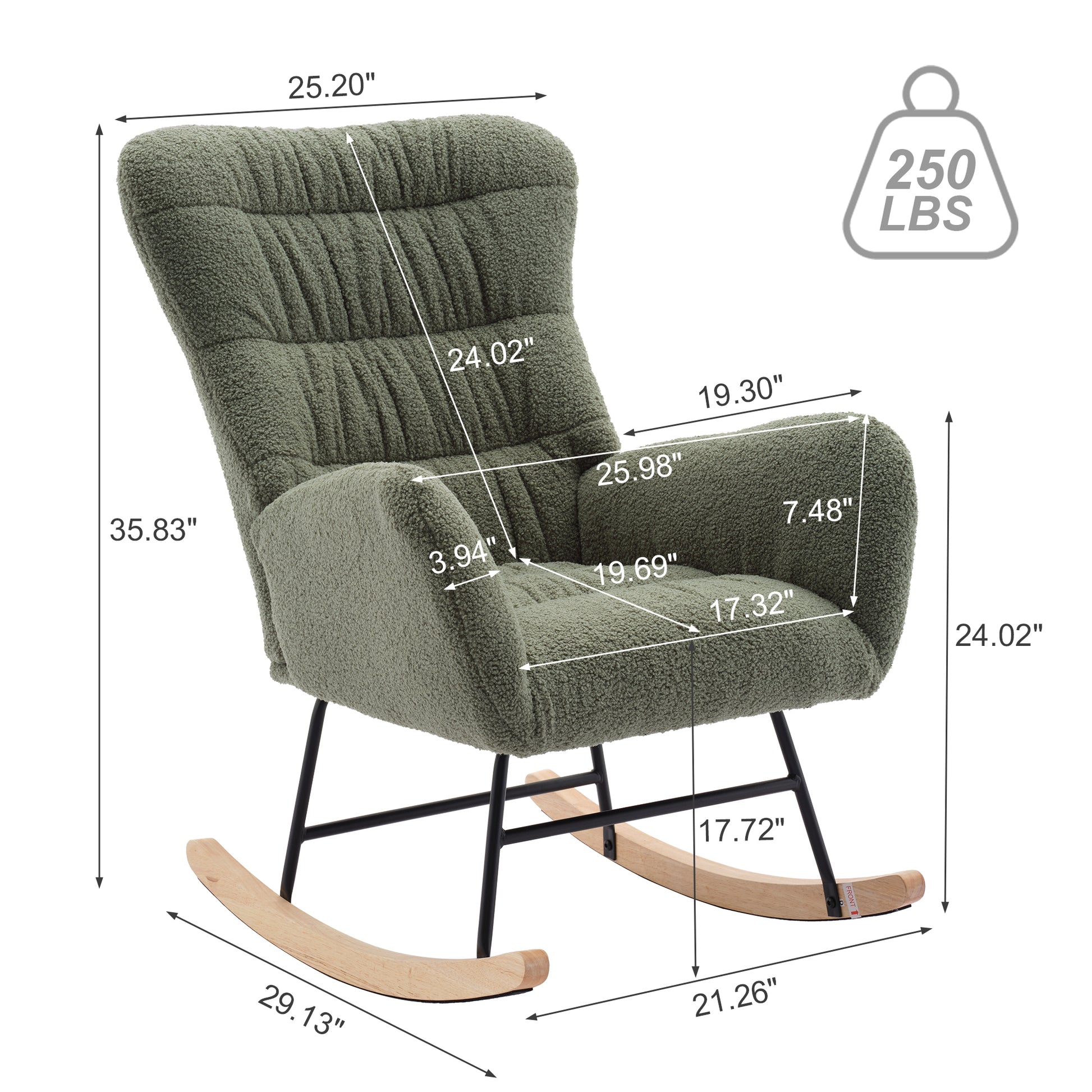 Nursery Rocking Chair, Teddy Upholstered Glider Rocker, Rocking Accent Chair With High Backrest, Comfy Rocking Accent Armchair For Living Room, Bedroom, Offices, Green Iron Green Primary Living Space Varnished Sponge Square Casual Rocking Chairs