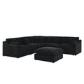 6 Seats Modular L Shaped Sectional Sofa With Ottoman,10 Pillows, Oversized Upholstered Couch W Removabled Down Filled Seat Cushion For Living Room, Chenille Black Black Chenille Wood Primary Living