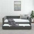 Daybed With Trundle Velvet Upholstered Tufted Sofa Bed, With Button And Copper Nail Onsquare Arms,Full Daybed & Twin Trundle For Bedroom, Living Room, Guest Room, 83