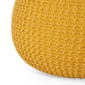 Bordeaux Knitted Cotton Round Pouf, Yellow Yellow Cotton