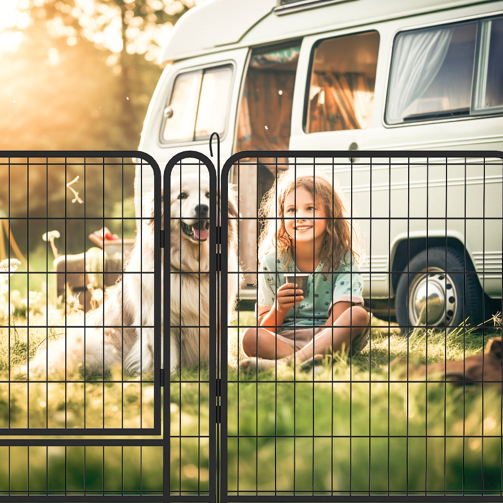 16 Panels Heavy Duty Metal Playpen With Door,31.7"H Dog Fence Pet Exercise Pen For Outdoor Black Metal