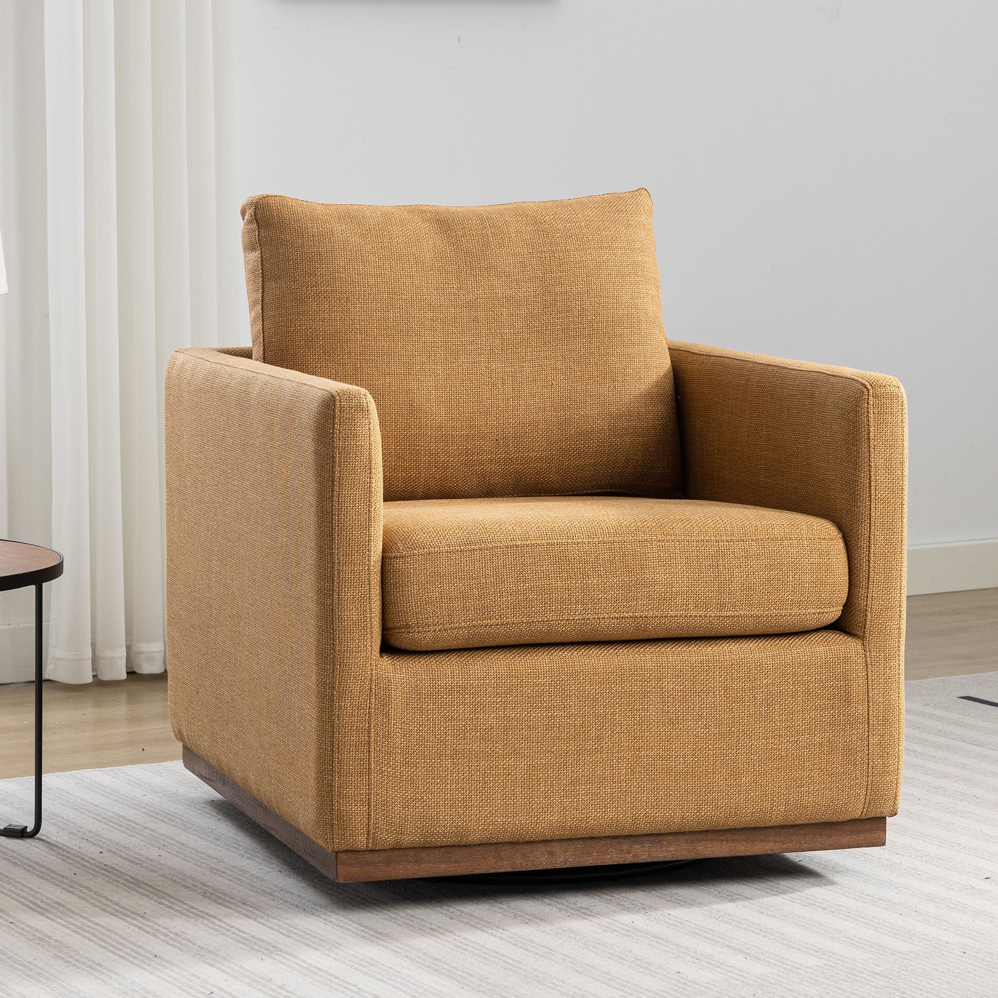 Mid Century Modern Swivel Accent Chair Armchair For Living Room, Bedroom, Guest Room, Office, Mustard Yellow 1 Mustard Yellow Linen