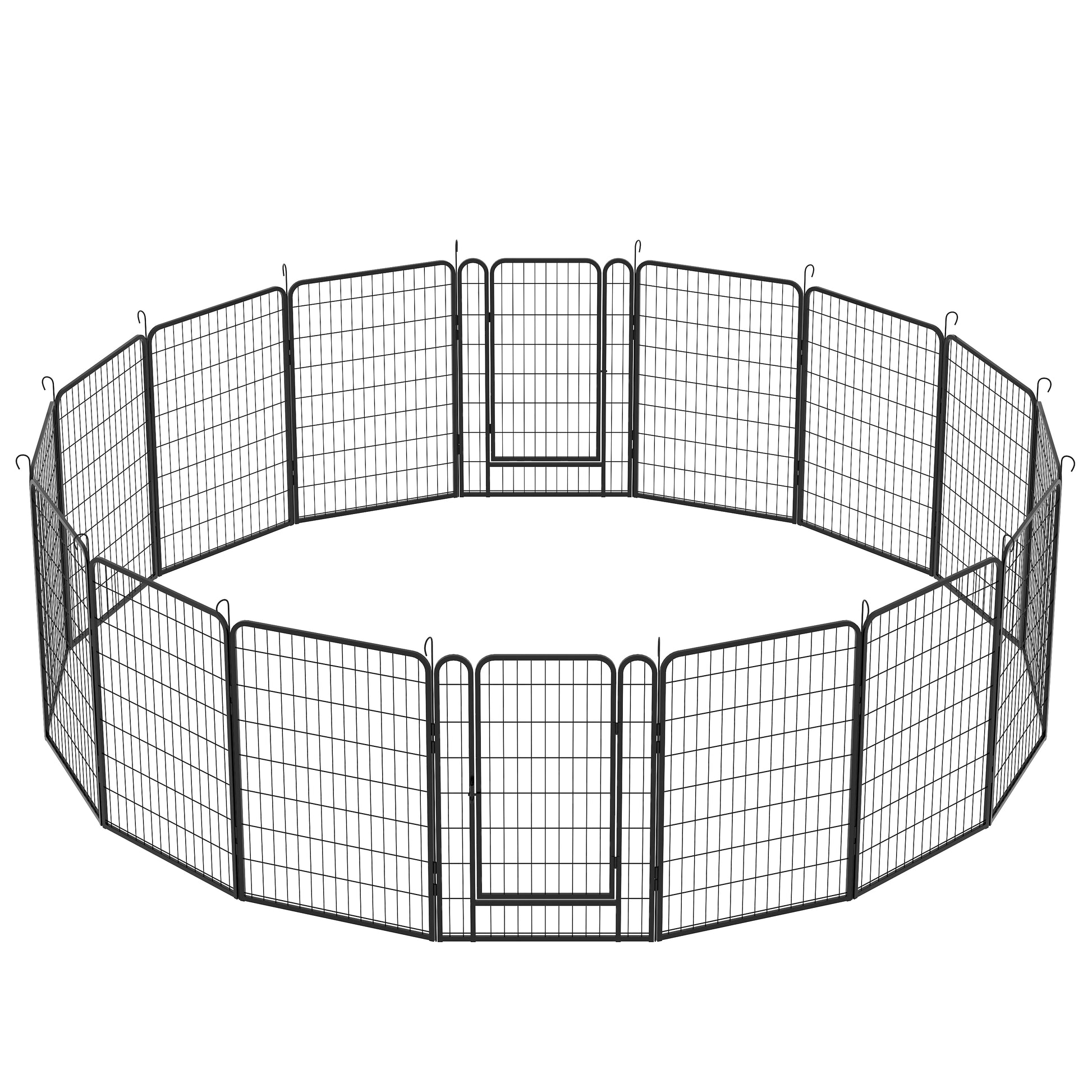 16 Panels Heavy Duty Metal Playpen With Door,39.37"H Dog Fence Pet Exercise Pen For Outdoor Black Metal
