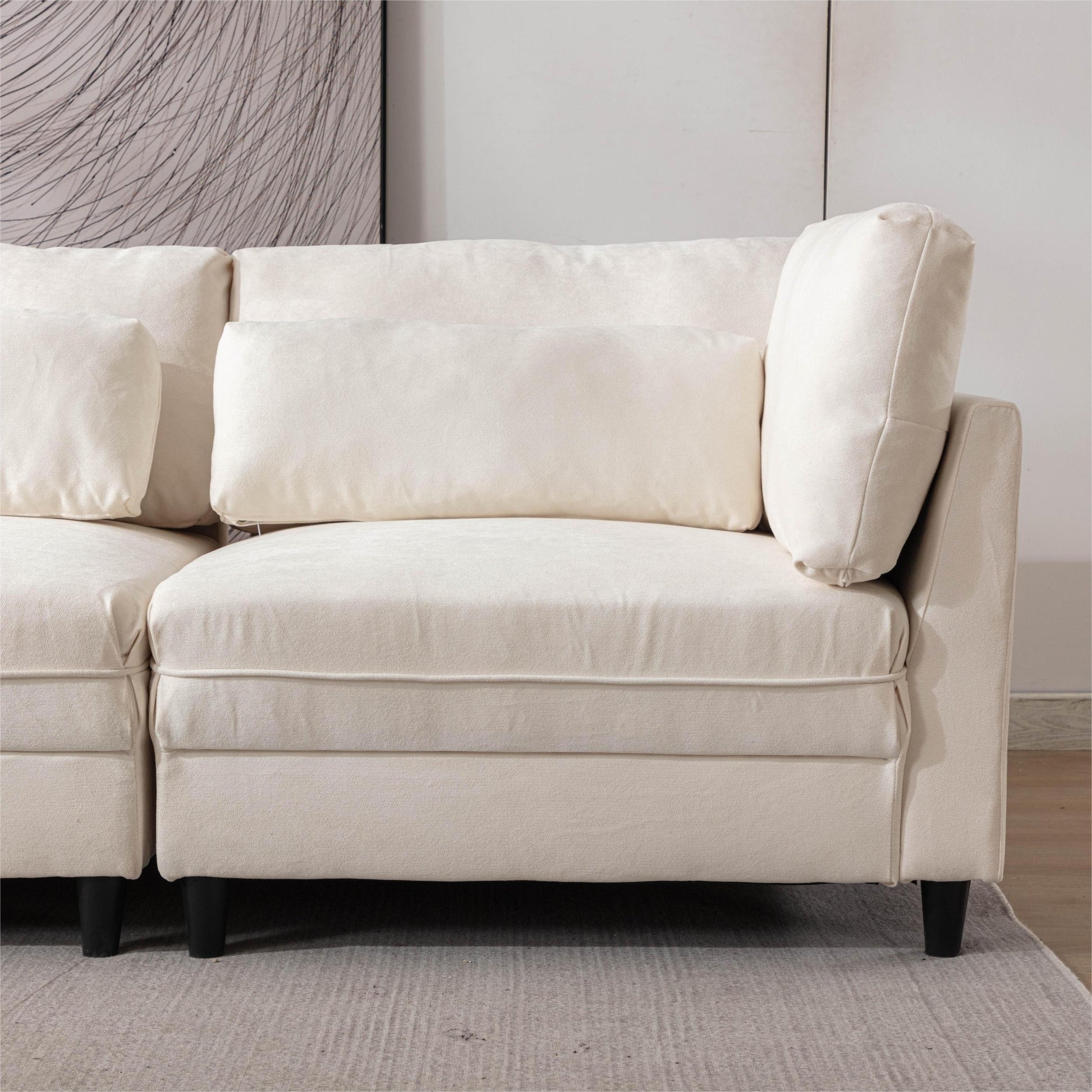 Oversized Modular Sectional Fabric Sofa Set With Waist Pillows, Extra Large U Shaped Couch With Reversible Chaise, 145 Inch Long, 6 Seat Modular Sofa With Ottamans Beige Light Brown Polyester Wood Primary Living Space Medium Soft Cushion Back Modern