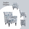 Armchair Modern Accent Sofa With Linen Surface,Leisure Chair With Solid Wood Feet For Living Room Bedroom Studio,White Blue White Line Primary Living Space Modern Upholstered Linen