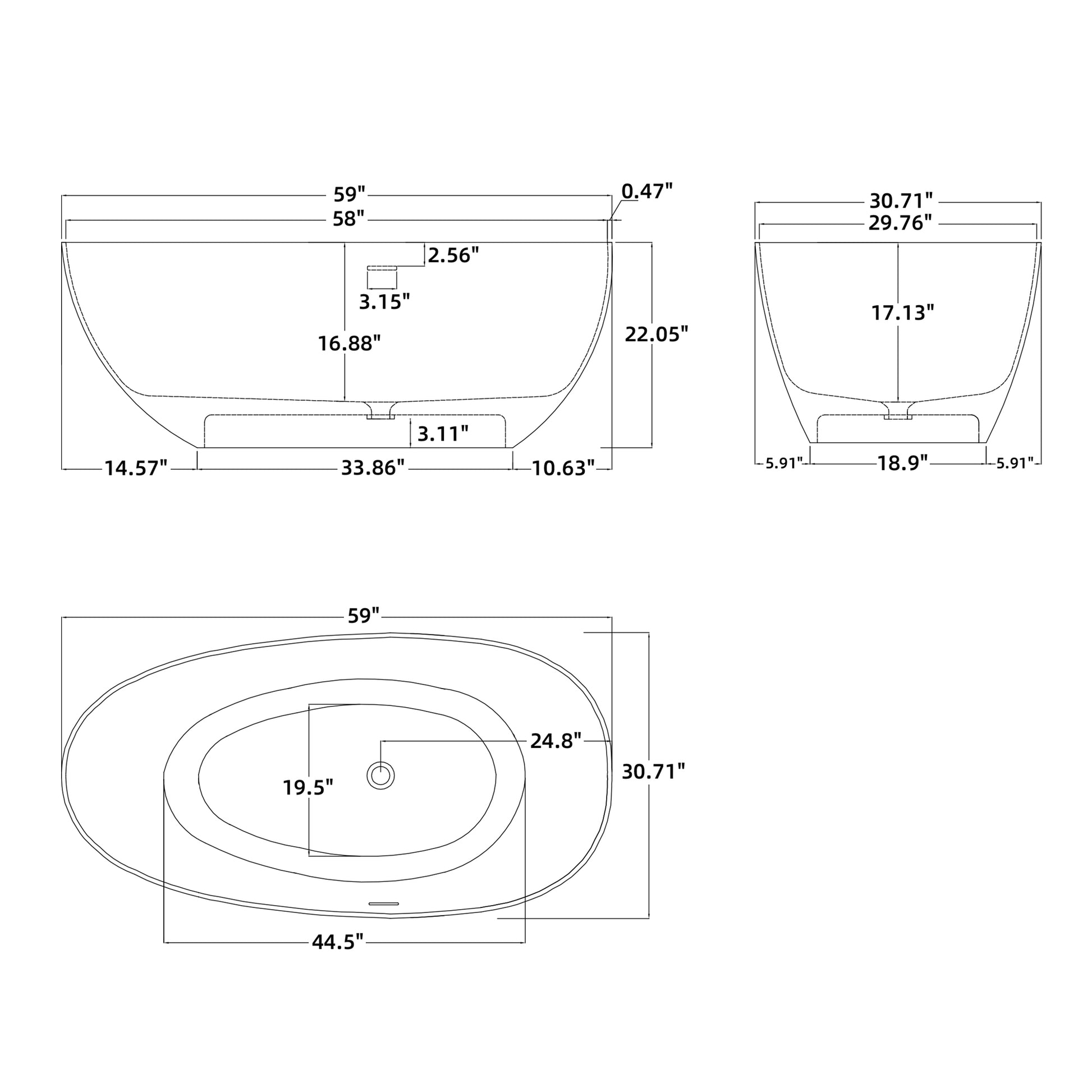 1500Mm Small Size Solid Surface Stone Bathroom Freestand Bathtub Dark Grey Grey Oval Bathroom Freestanding Tubs Matte 59 61 In Luxury,Modern Soaking Center Solid Surface Solid Surface