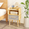 Nightstand With Collapsible Fabric Drawer, 2 Tier Storage End Table, Wood Side Table With Storage Cabinet Or Kids, Adults Oak Oak Engineered Wood