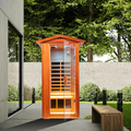 One Person Far Infrared Khaya Outdoor Sauna Room Natural Metal & Wood