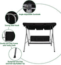 3 Person Outdoor Swing Chair Adjustable Canopy Hammock Seats, Patio Porch Garden Swing, Black Black Metal