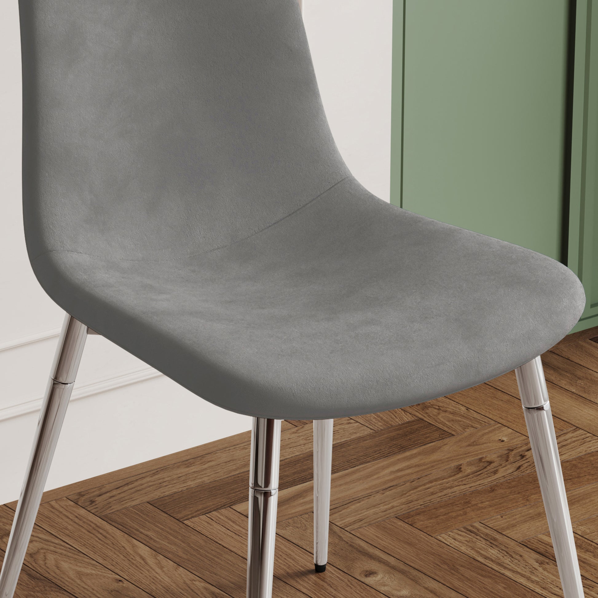 Dining Table Set Of 5, 0.32" Thick Tempered Glass Top Dining Table With Metal Legs And Four Fabric Dining Chairs, Table Size: 51.18" L X 31.50" W X 29.53" H Silver Tempered Glass