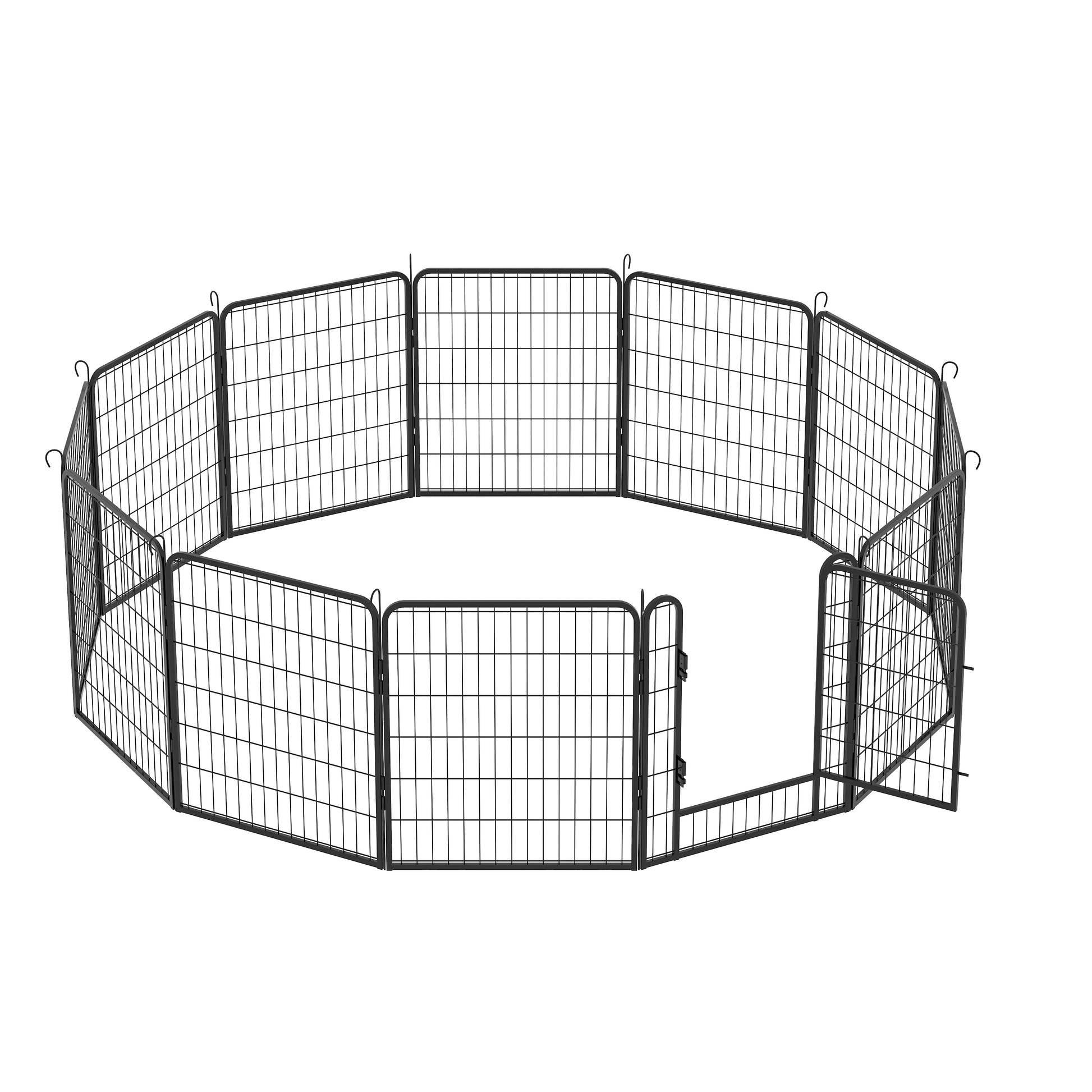 12 Panels Heavy Duty Metal Playpen With Door,31.7"H Dog Fence Pet Exercise Pen For Outdoor Black Metal