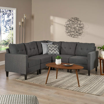 Mirod 5 Piece Upholstered Sectional Dark Gray Fabric 4 Seat