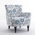 Armchair Modern Accent Sofa With Linen Surface,Leisure Chair With Solid Wood Feet For Living Room Bedroom Studio,White Blue White Line Primary Living Space Modern Upholstered Linen