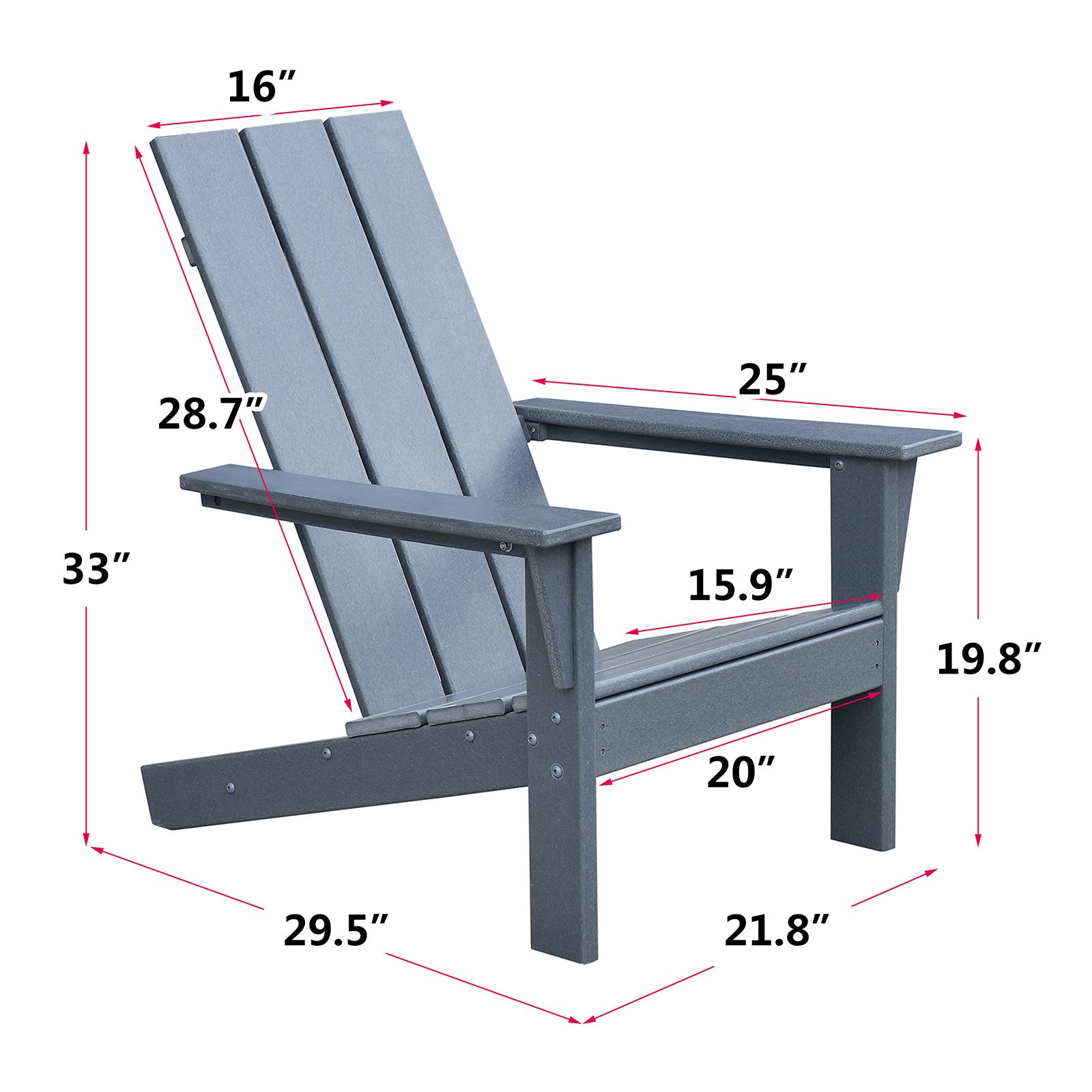 Patio All Weather Hdpe Resin Adirondack Chair,Dark Grey Dark Grey Hdpe