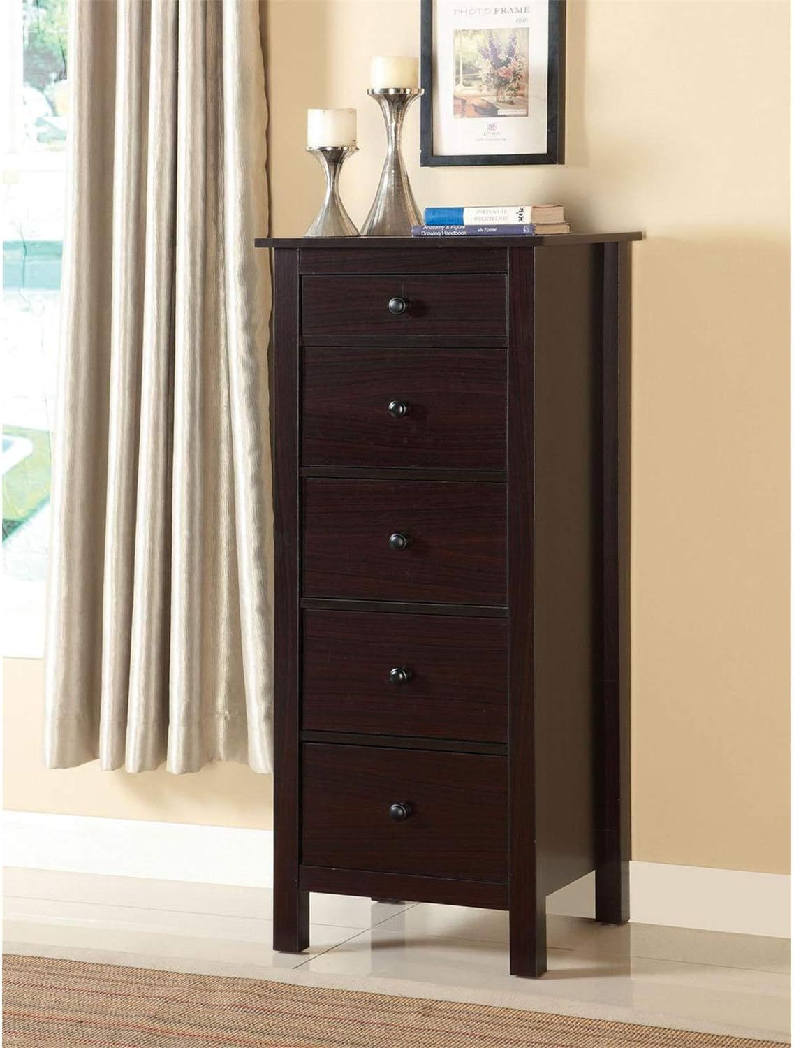 Transitional Espresso Compact Design 5 Drawer Chest Bedroom Small Living Space Chest Of Drawers Espresso Bedroom Contemporary,Modern,Transitional Solid Wood