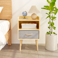 Nightstand With Collapsible Fabric Drawer, 2 Tier Storage End Table, Wood Side Table With Storage Cabinet Or Kids, Adults Oak Oak Engineered Wood