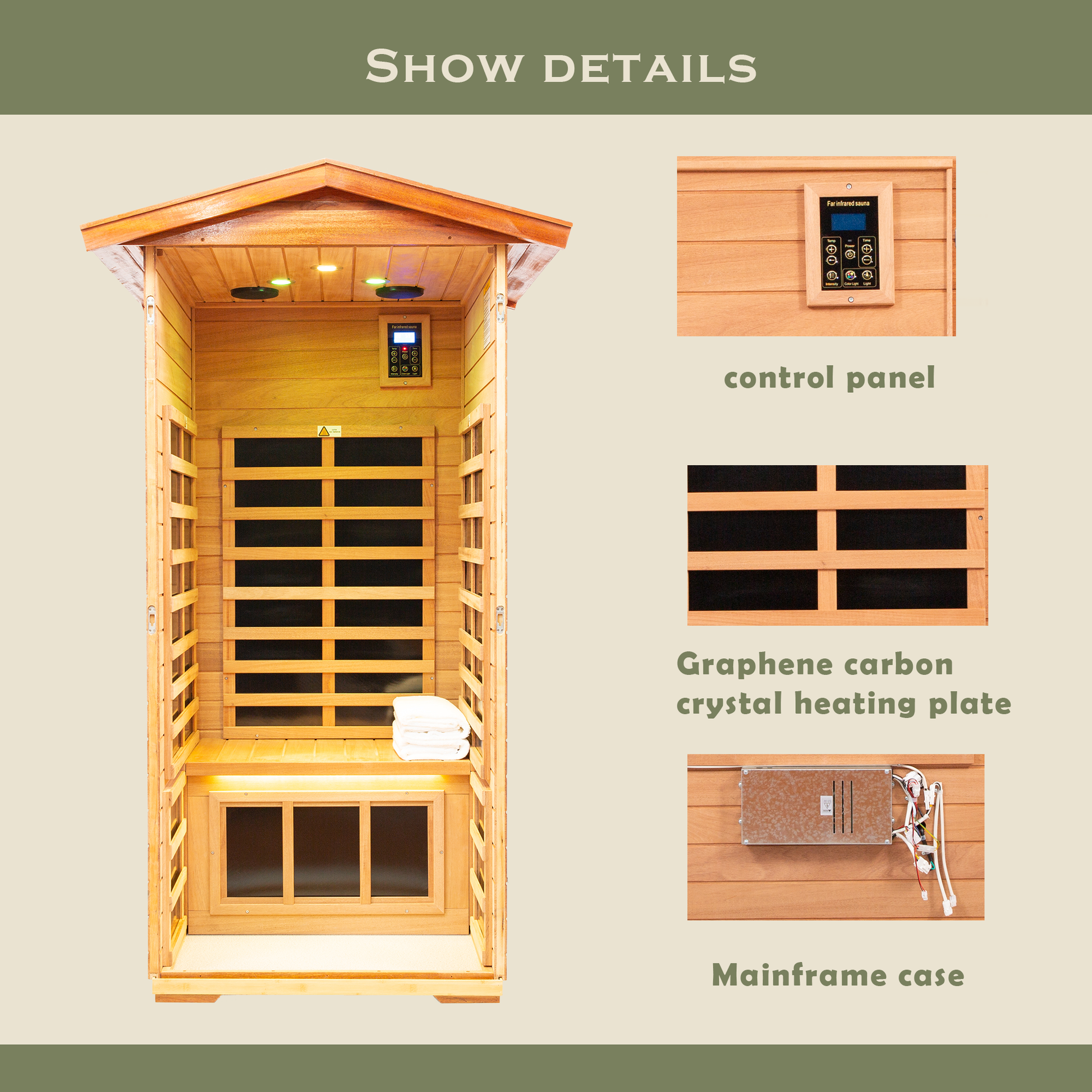 One Person Far Infrared Khaya Outdoor Sauna Room Natural Metal & Wood