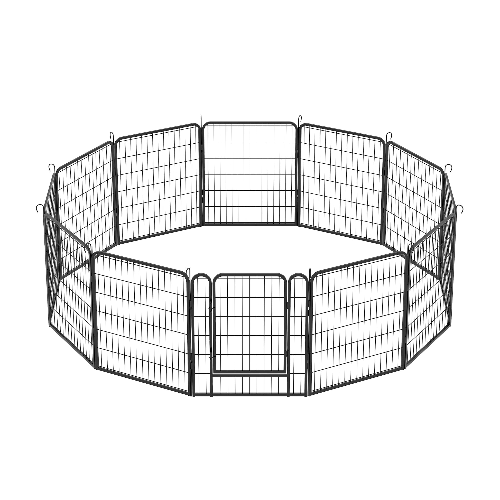 12 Panels Heavy Duty Metal Playpen With Door,31.7"H Dog Fence Pet Exercise Pen For Outdoor Black Metal