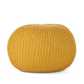 Bordeaux Knitted Cotton Round Pouf, Yellow Yellow Cotton