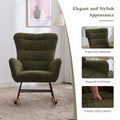 Nursery Rocking Chair, Teddy Upholstered Glider Rocker, Rocking Accent Chair With High Backrest, Comfy Rocking Accent Armchair For Living Room, Bedroom, Offices, Dark Green Iron Dark Green Primary Living Space Varnished Sponge Square Casual Rocking