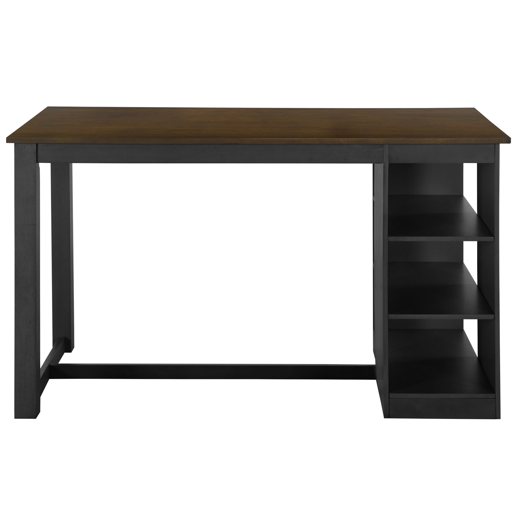 60"Lx30"W Solid Wood Farmhouse Counter Height Dining Table Set With 3 Tier Storage Shelves, Upholstered Dining Chairs For 4, 5 Piece, Gray Wood Dining Room Solid Wood Rubberwood Rectangular Dining Table With Chair Wood Wood Gray Seats 4 Farmhouse 4 Leg