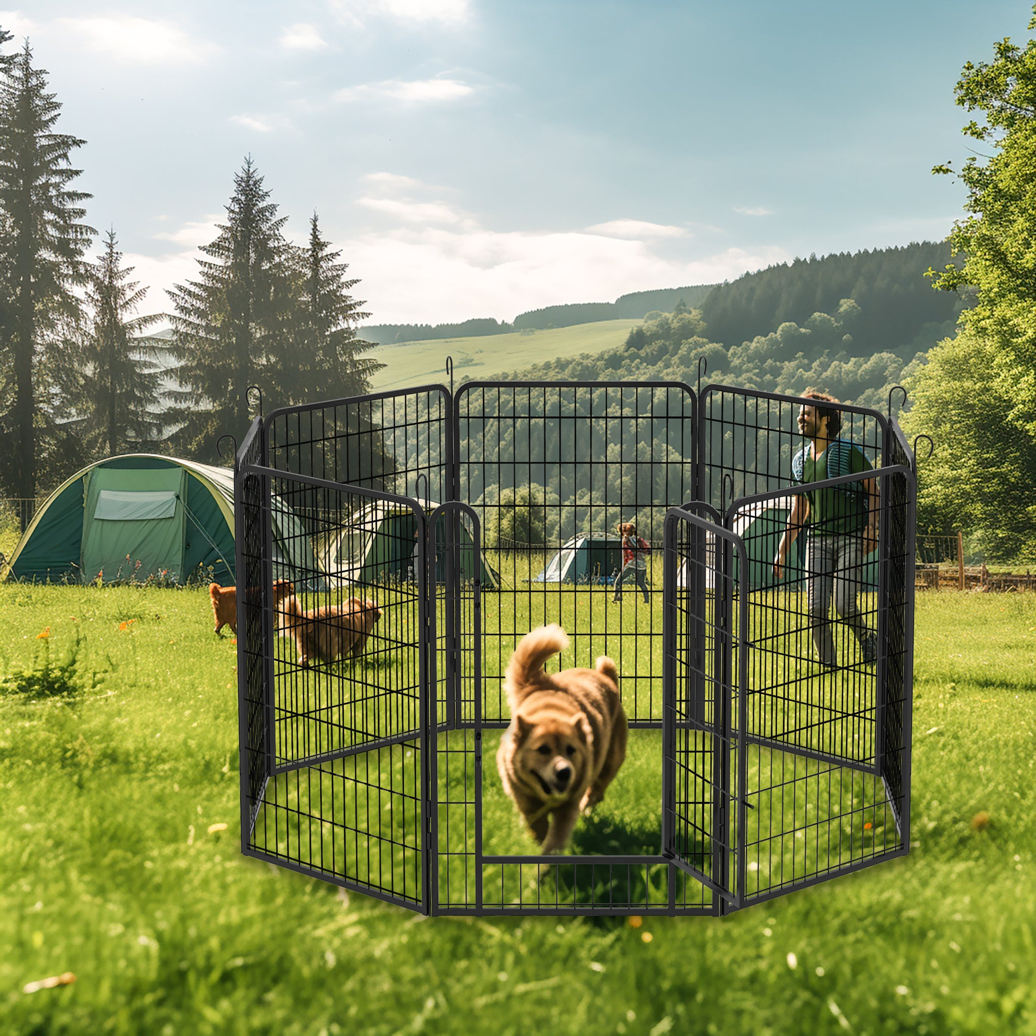 8 Panels Heavy Duty Metal Playpen With Door,39.37"H Dog Fence Pet Exercise Pen For Outdoor, Indoor Black Metal