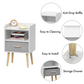 2Pc Nightstand With Collapsible Fabric Drawer, 2 Tier Storage End Table, Wood Side Table With Storage Cabinet For Bedroom, Living Room White White Engineered Wood