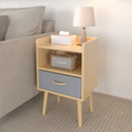 Nightstand With Collapsible Fabric Drawer, 2 Tier Storage End Table, Wood Side Table With Storage Cabinet Or Kids, Adults Oak Oak Engineered Wood