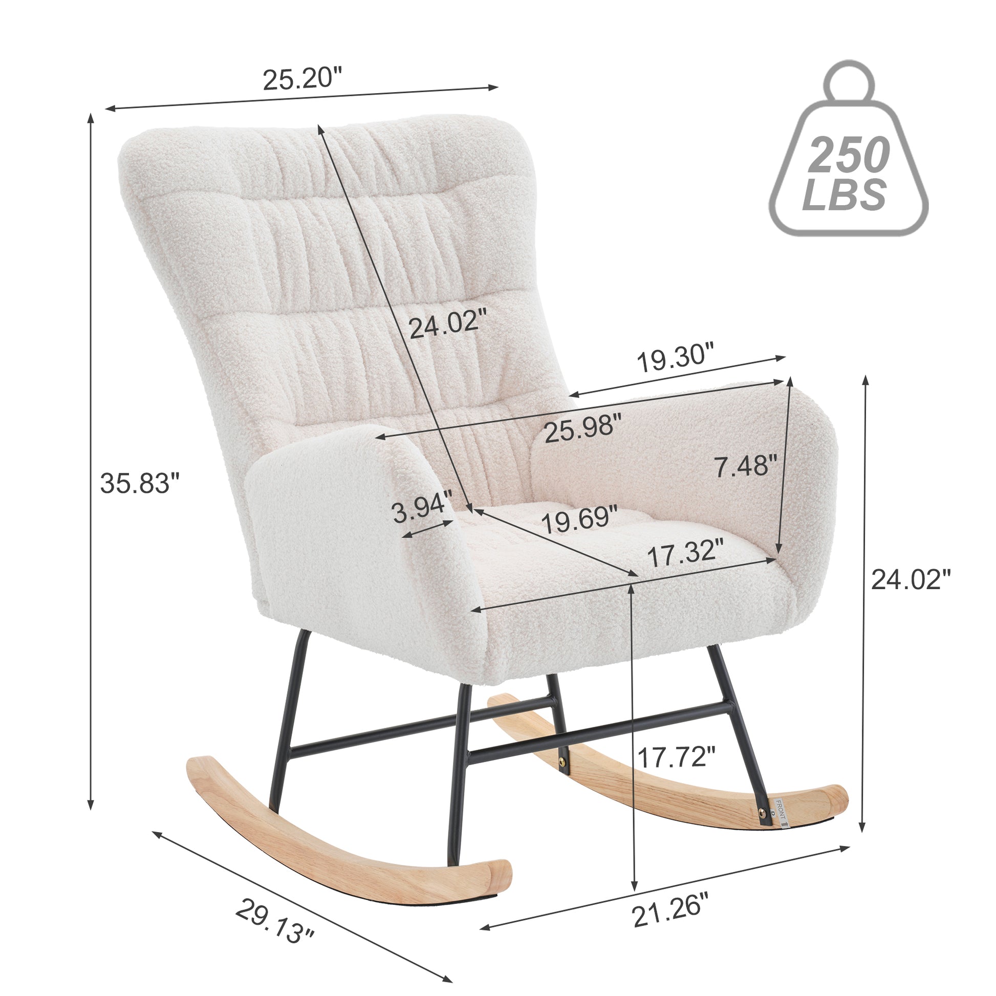 Nursery Rocking Chair, Teddy Upholstered Glider Rocker, Rocking Accent Chair With High Backrest, Comfy Rocking Accent Armchair For Living Room, Bedroom, Offices, White Iron White Primary Living Space Varnished Sponge Square Casual Rocking Chairs