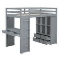 Twin Size Loft Bed With Large Shelves, Writing Desk And Led Light, Gray Gray Solid Wood Mdf