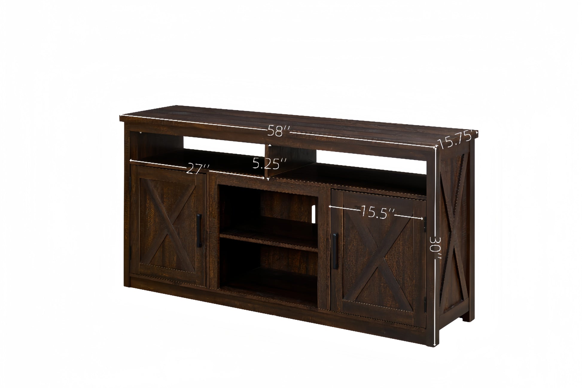 Farmhouse Barn Door Tv Media Stand Modern Entertainment Console For Tv Up To 65" With Open And Closed Storage Space,Espresso L57.87*W15.75*H30.31 Espresso 50 59 Inches Mdf