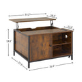 Lift Top Coffee Table, Multi Function Coffee Table With Hidden Compartment, Modern Lift Tabletop Dining Table For Living Room Reception Home Office, Rustic Brown Antique Brown Metal & Wood