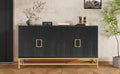 Sideboard Buffet Cabinet With Storage, Sideboard Cabinet With Adjustable Shelves, Rectangular Metal Handles And Legs For Kitchen, Living Room, And Dining Room, Black Black Mdf