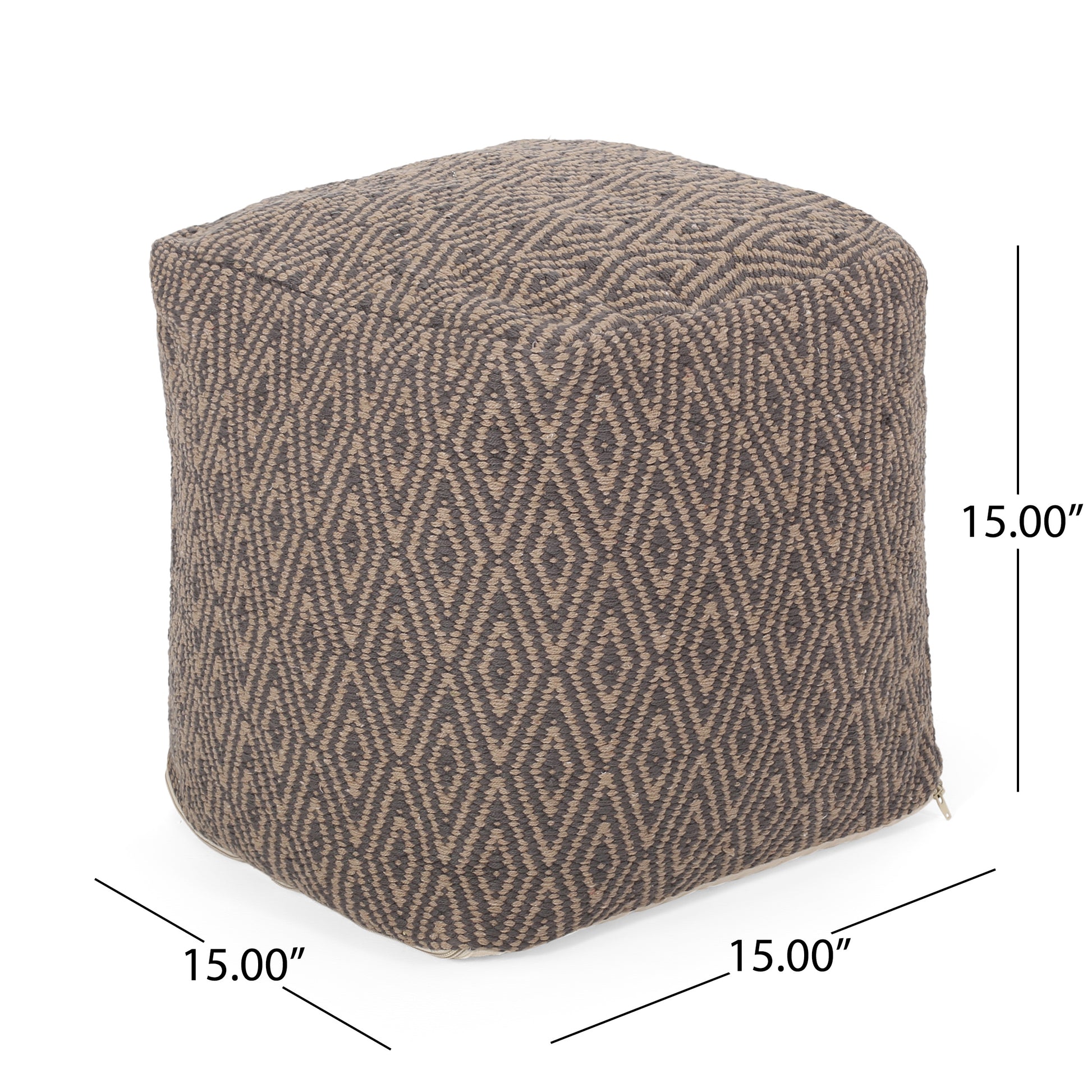 Amuleto Hand Loomed Cotton Pouf, Dark Grey And Brown Grey Brown Fabric