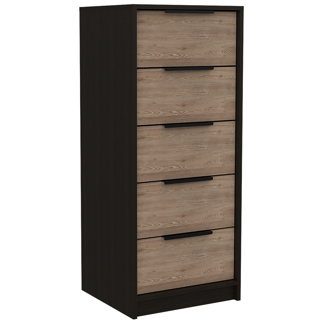 Dresser 42"H, 5 Drawer, Vertical Dresser, Black Light Oak Multicolor Particle Board Particle Board